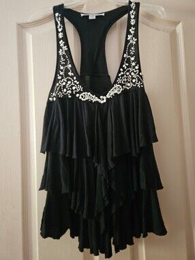 American Rag Black Sleeveless Tank Top with Beaded Accent